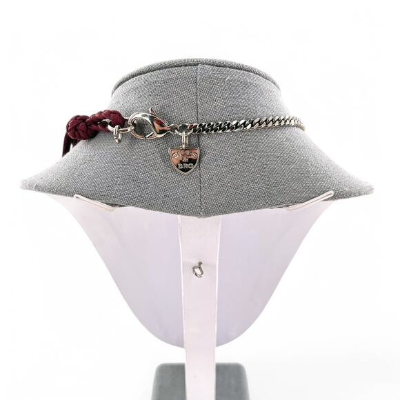 Giles and Brother Tiny Hex Braided Choker Necklace Burgundy Silver Tone - Picture 4 of 5